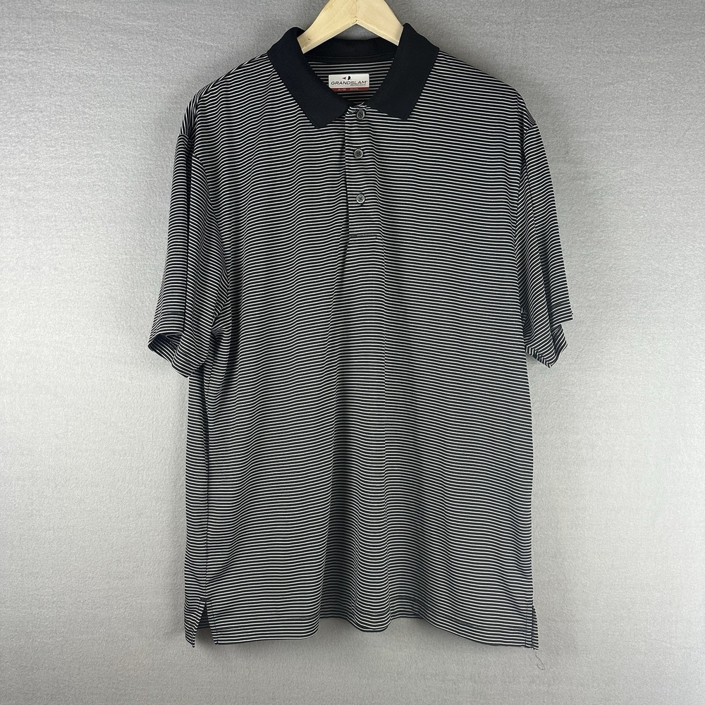 Grand Slam-Mens Performance Polo Shirt-XL Extra Large Black Striped Casual - Picture 2 of 8